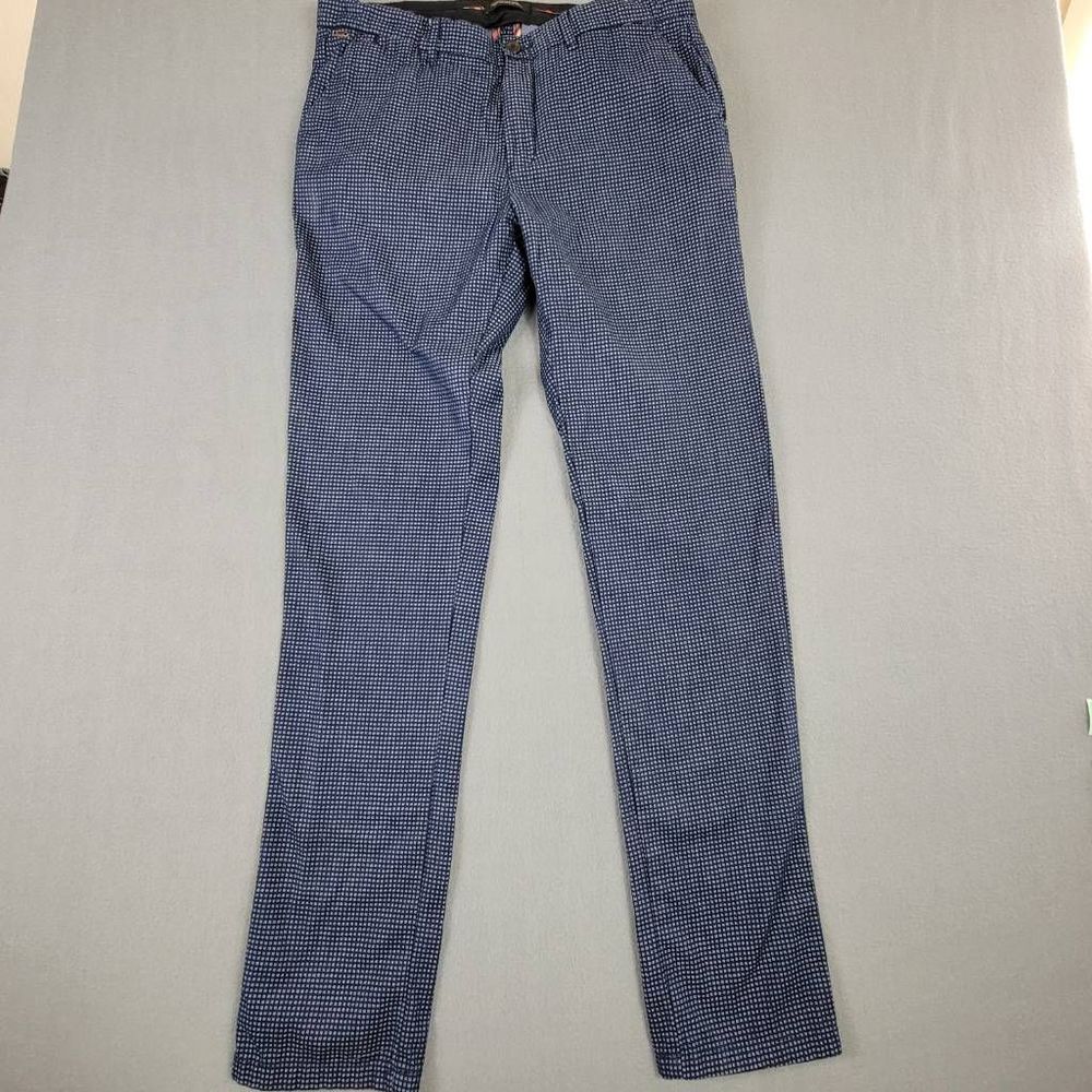 Scotch & Soda Mens Stuart Dress Pants Blue Windowpane Pockets Flat Front 31x34